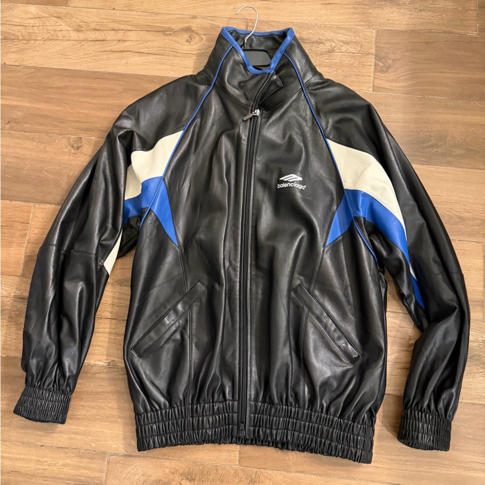 Balenciaga Black and Blue Leather Track Jacket